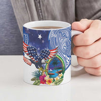 Guam and United States Together Ceramic Mug Bald Eagle and Guam Seal with Flower and Tribal Tattoos - Polynesian Pride