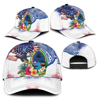 Guam and United States Together Classic Cap Bald Eagle and Guam Seal with Flower and Tribal Tattoos - Polynesian Pride