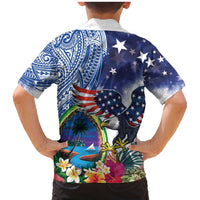 Guam and United States Together Family Matching Mermaid Dress and Hawaiian Shirt Bald Eagle and Guam Seal with Flower and Tribal Tattoos - Polynesian Pride