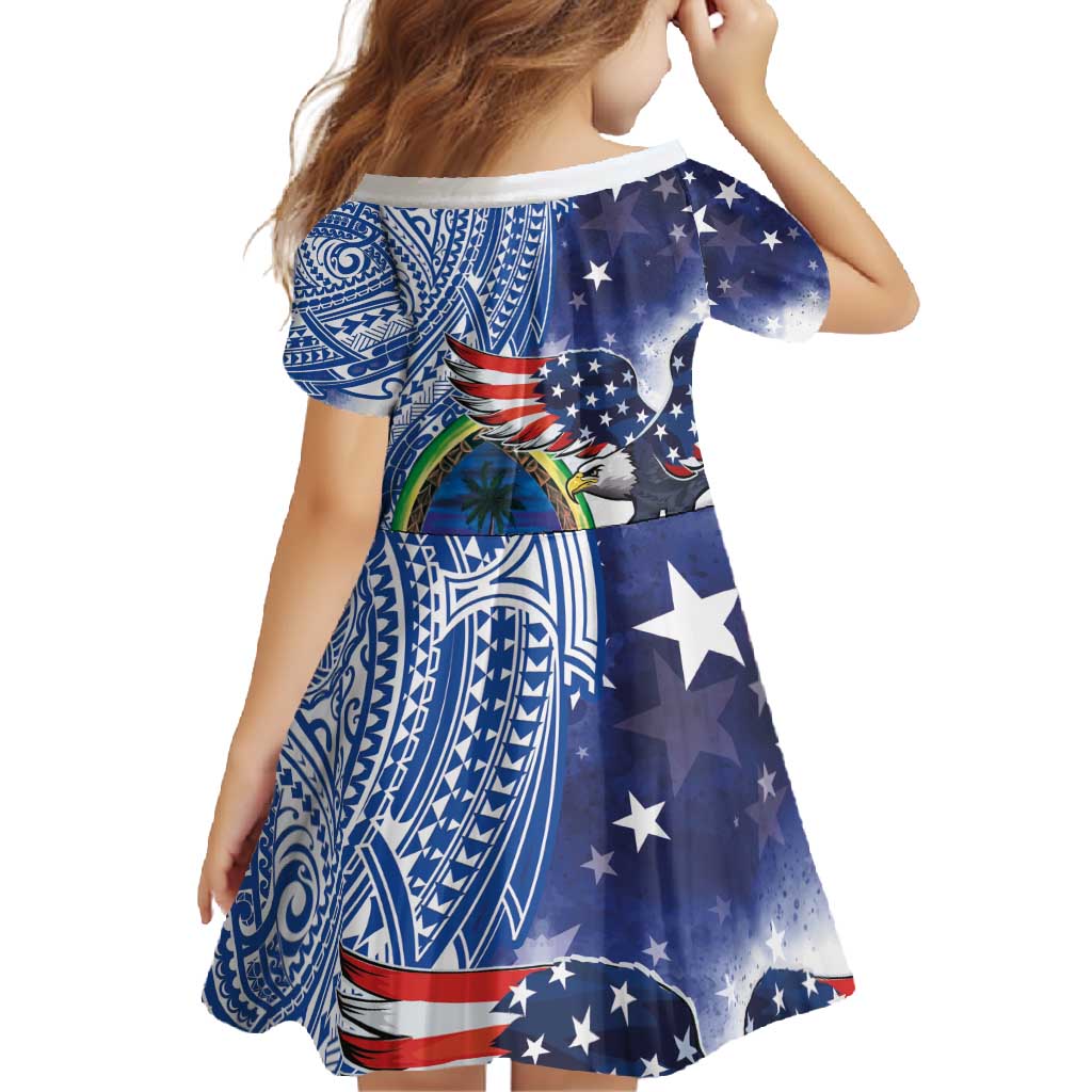 Guam and United States Together Family Matching Tank Maxi Dress and Hawaiian Shirt Bald Eagle and Guam Seal with Flower and Tribal Tattoos - Polynesian Pride