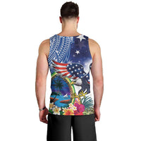 Guam and United States Together Men Tank Top Bald Eagle and Guam Seal with Flower and Tribal Tattoos - Polynesian Pride