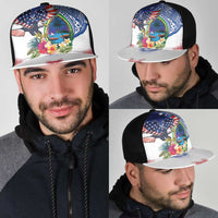 Guam and United States Together Mesh Trucker Cap Bald Eagle and Guam Seal with Flower and Tribal Tattoos - Polynesian Pride