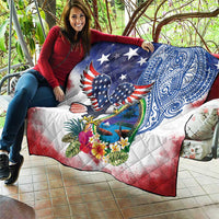 Guam and United States Together Quilt Bald Eagle and Guam Seal with Flower and Tribal Tattoos - Polynesian Pride