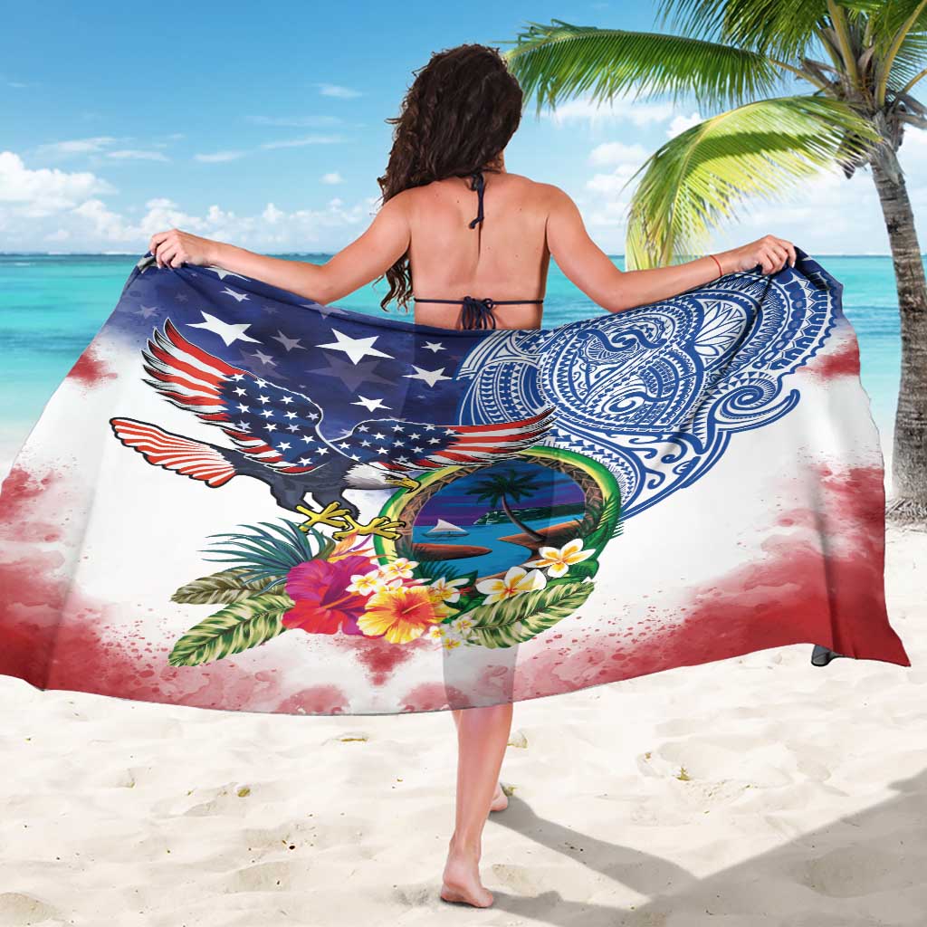 Guam and United States Together Sarong Bald Eagle and Guam Seal with Flower and Tribal Tattoos - Polynesian Pride