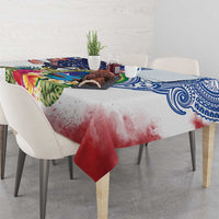 Guam and United States Together Tablecloth Bald Eagle and Guam Seal with Flower and Tribal Tattoos - Polynesian Pride