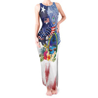 Guam and United States Together Tank Maxi Dress Bald Eagle and Guam Seal with Flower and Tribal Tattoos - Polynesian Pride