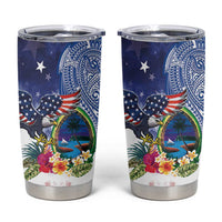 Guam and United States Together Tumbler Cup Bald Eagle and Guam Seal with Flower and Tribal Tattoos - Polynesian Pride