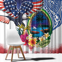 Guam and United States Together Window Curtain Bald Eagle and Guam Seal with Flower and Tribal Tattoos - Polynesian Pride