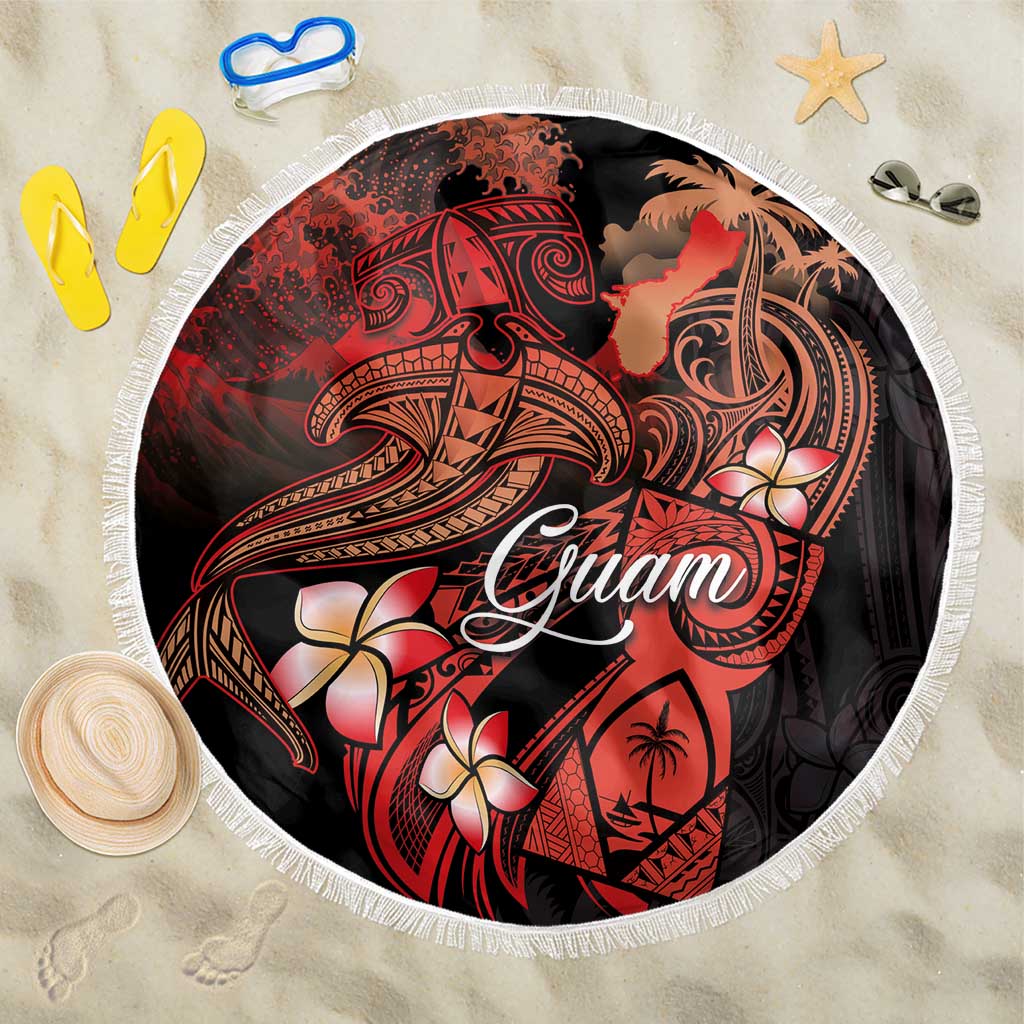 Guam Tribal Chamorro Beach Blanket Polynesian Shark with Plumeria and Sea Vibe - Polynesian Pride