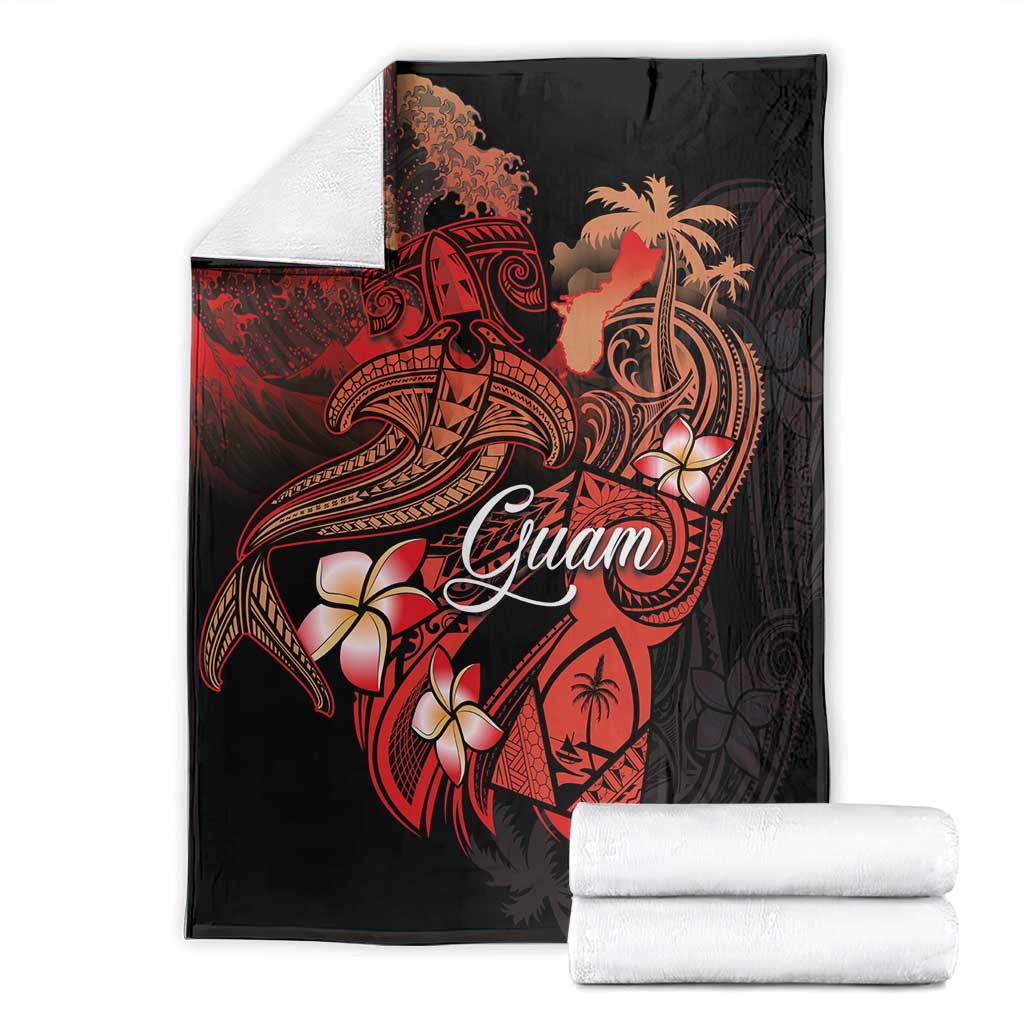 Guam Tribal Chamorro Blanket Polynesian Shark with Plumeria and Sea Vibe - Polynesian Pride