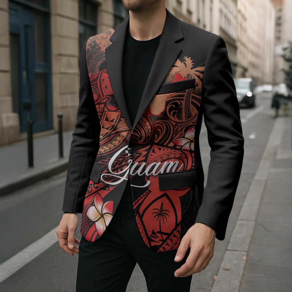 Guam Tribal Chamorro Blazer Polynesian Shark with Plumeria and Sea Vibe - Polynesian Pride
