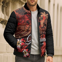 Guam Tribal Chamorro Bomber Puffer Jacket Polynesian Shark with Plumeria and Sea Vibe - Polynesian Pride