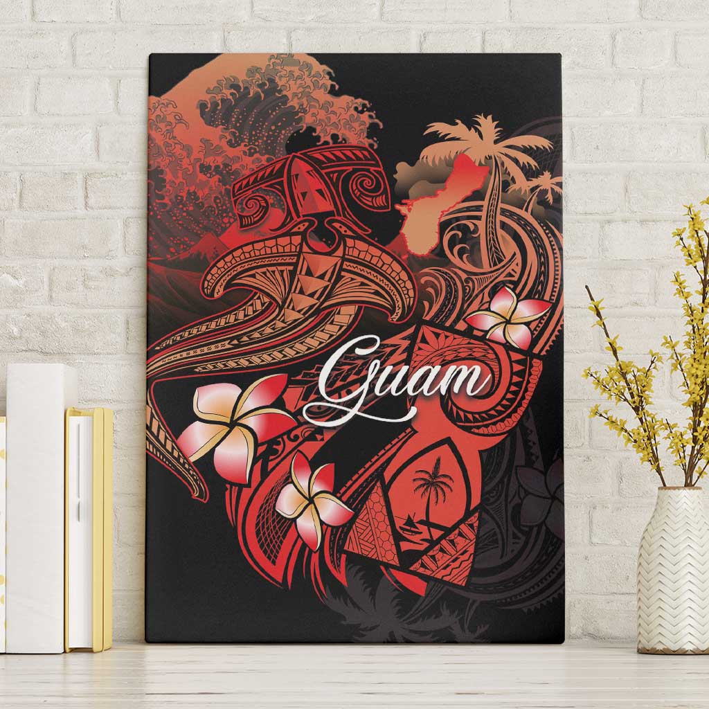Guam Tribal Chamorro Canvas Wall Art Polynesian Shark with Plumeria and Sea Vibe - Polynesian Pride