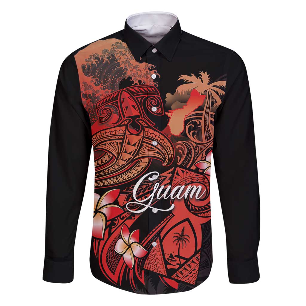 Guam Tribal Chamorro Family Matching Off Shoulder Short Dress and Hawaiian Shirt Polynesian Shark with Plumeria and Sea Vibe - Polynesian Pride