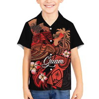 Guam Tribal Chamorro Family Matching Off Shoulder Short Dress and Hawaiian Shirt Polynesian Shark with Plumeria and Sea Vibe - Polynesian Pride