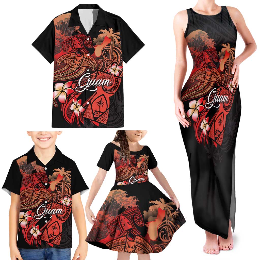 Guam Tribal Chamorro Family Matching Tank Maxi Dress and Hawaiian Shirt Polynesian Shark with Plumeria and Sea Vibe - Polynesian Pride