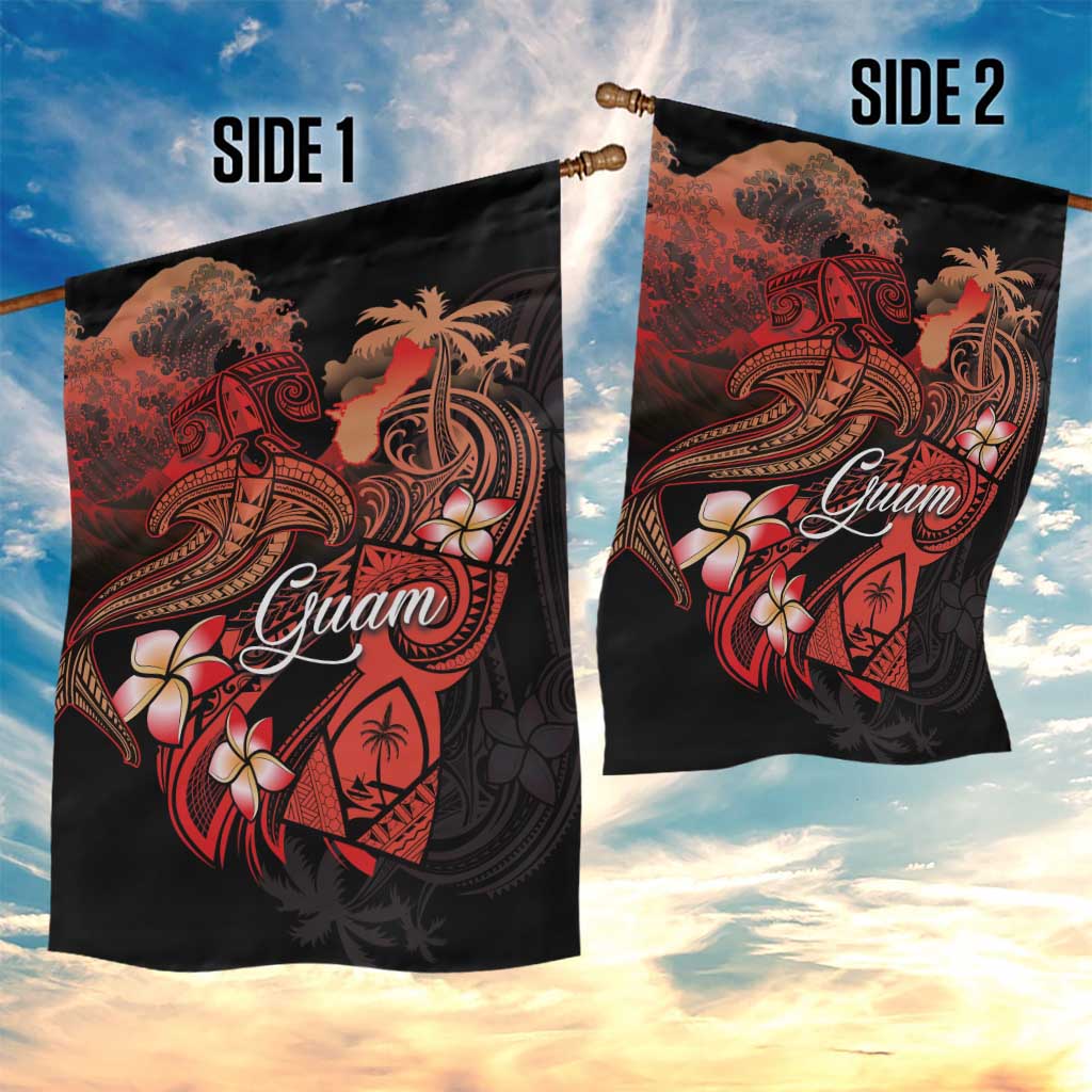 Guam Tribal Chamorro Garden Flag Polynesian Shark with Plumeria and Sea Vibe - Polynesian Pride