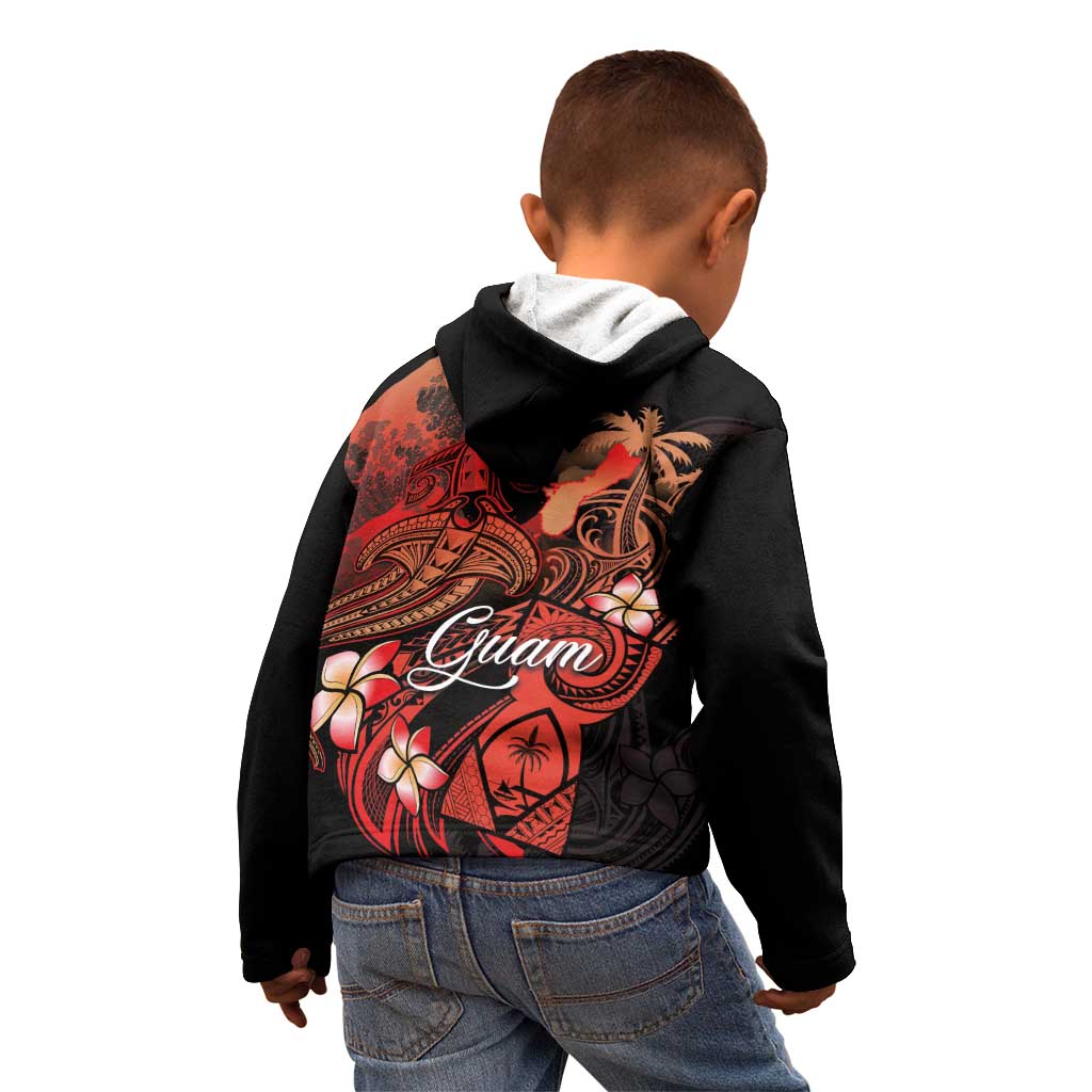 Guam Tribal Chamorro Kid Hoodie Polynesian Shark with Plumeria and Sea Vibe - Polynesian Pride