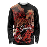 Guam Tribal Chamorro Long Sleeve Shirt Polynesian Shark with Plumeria and Sea Vibe - Polynesian Pride