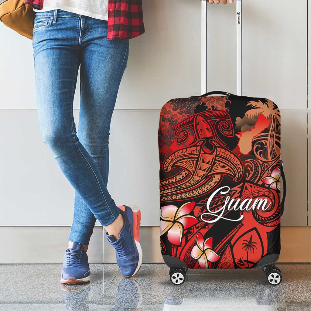 Guam Tribal Chamorro Luggage Cover Polynesian Shark with Plumeria and Sea Vibe - Polynesian Pride