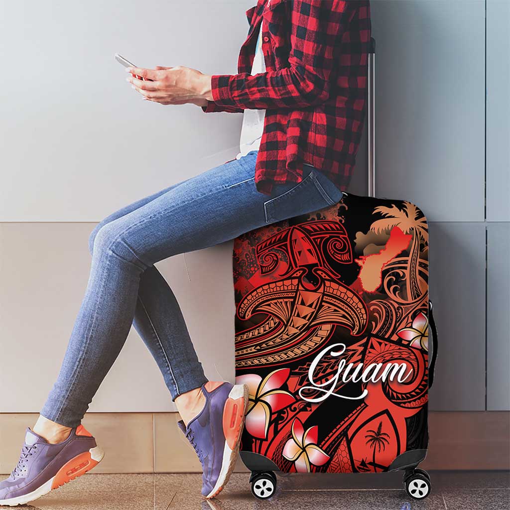 Guam Tribal Chamorro Luggage Cover Polynesian Shark with Plumeria and Sea Vibe - Polynesian Pride