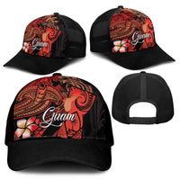 Guam Tribal Chamorro Mesh Trucker Cap Polynesian Shark with Plumeria and Sea Vibe - Polynesian Pride