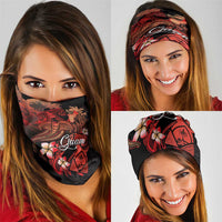 Guam Tribal Chamorro Neck Gaiter Polynesian Shark with Plumeria and Sea Vibe - Polynesian Pride