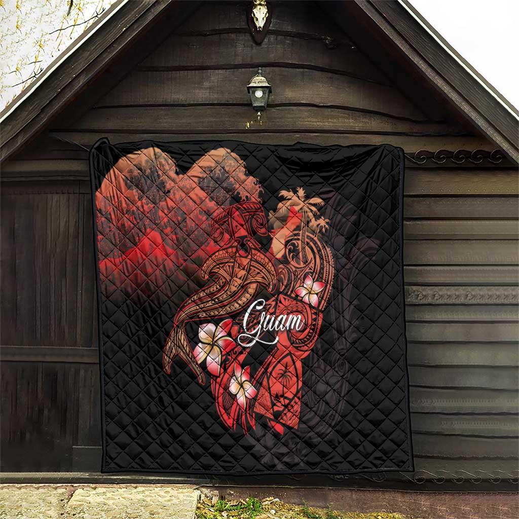 Guam Tribal Chamorro Quilt Polynesian Shark with Plumeria and Sea Vibe - Polynesian Pride