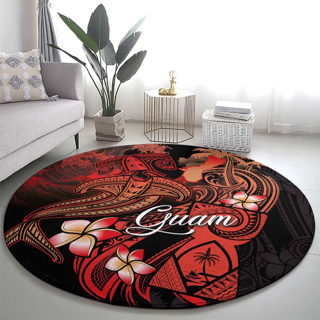 Guam Tribal Chamorro Round Carpet Polynesian Shark with Plumeria and Sea Vibe - Polynesian Pride