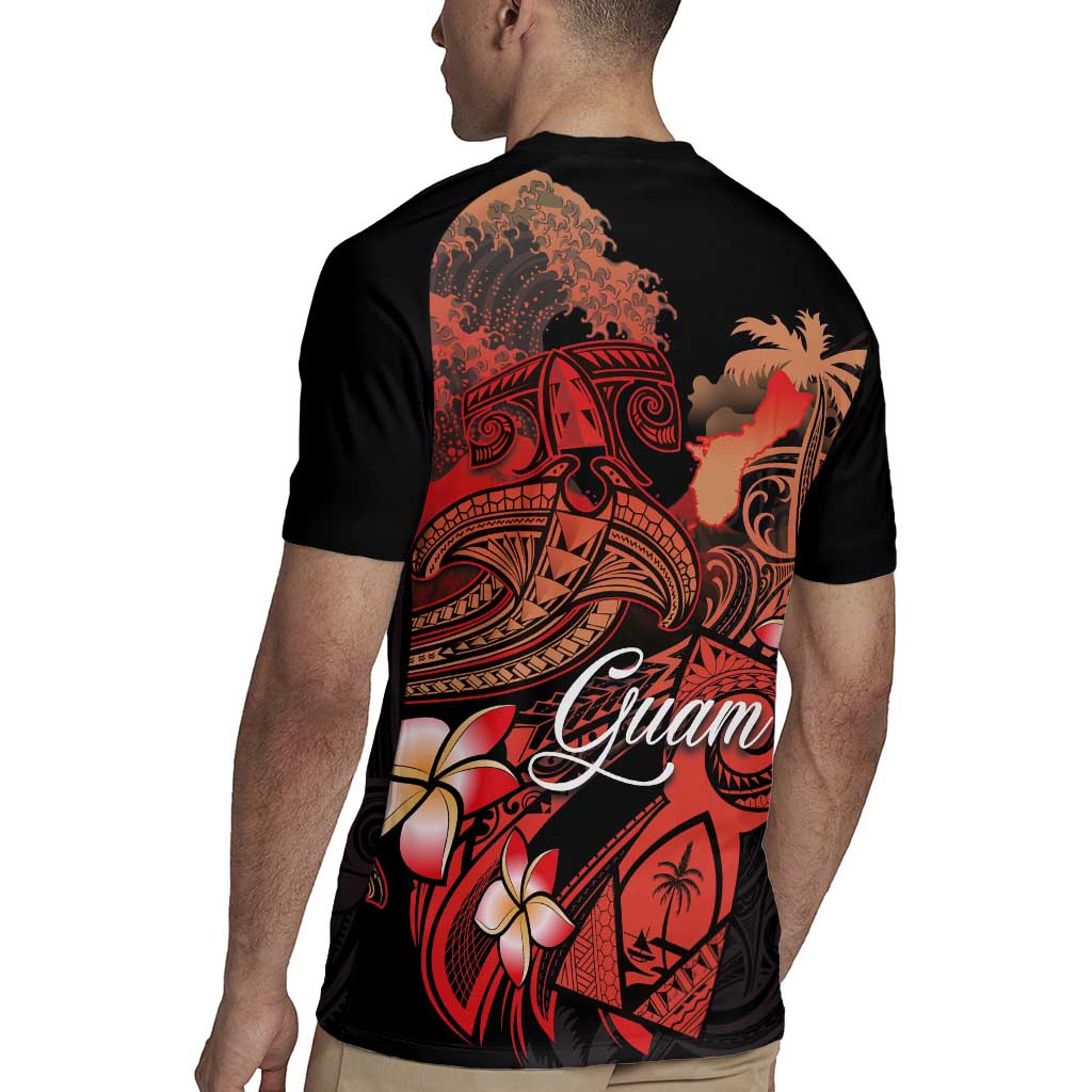 Guam Tribal Chamorro Rugby Jersey Polynesian Shark with Plumeria and Sea Vibe - Polynesian Pride