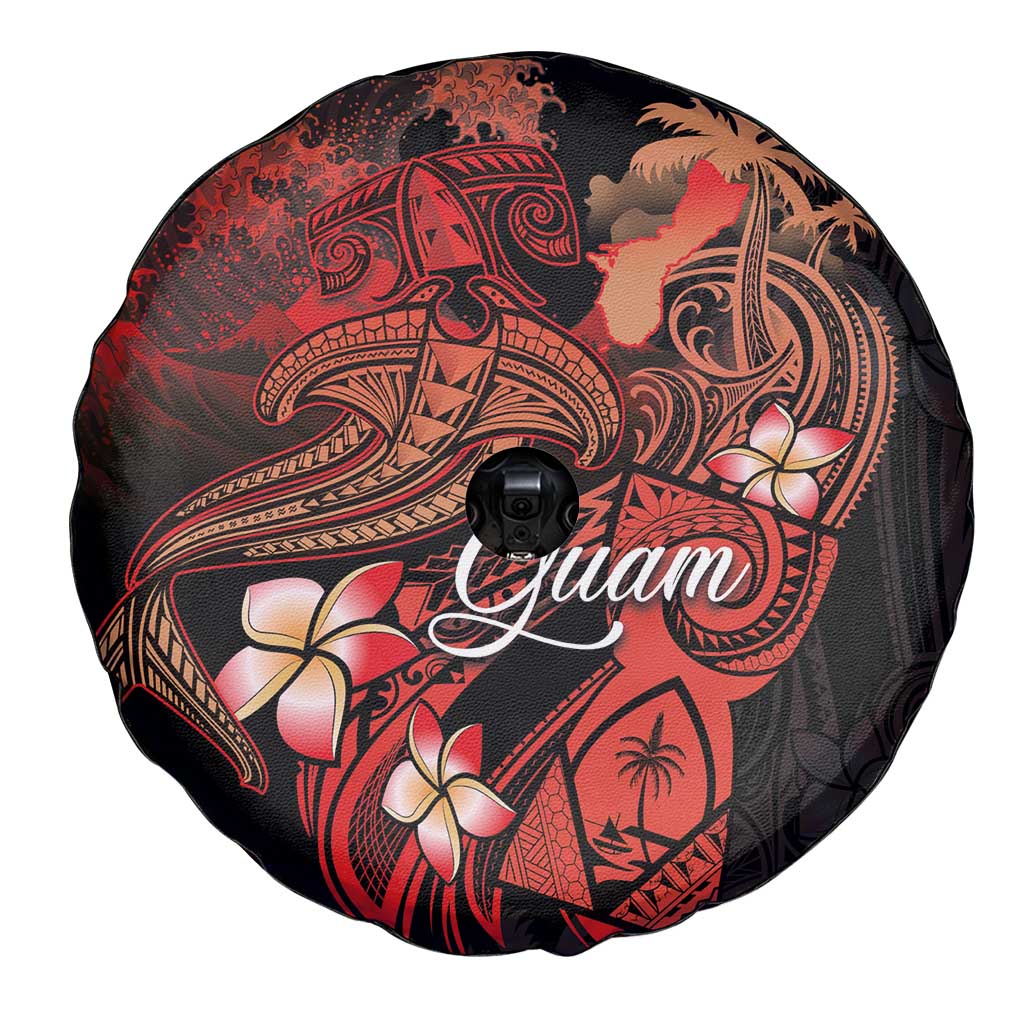 Guam Tribal Chamorro Spare Tire Cover Polynesian Shark with Plumeria and Sea Vibe - Polynesian Pride
