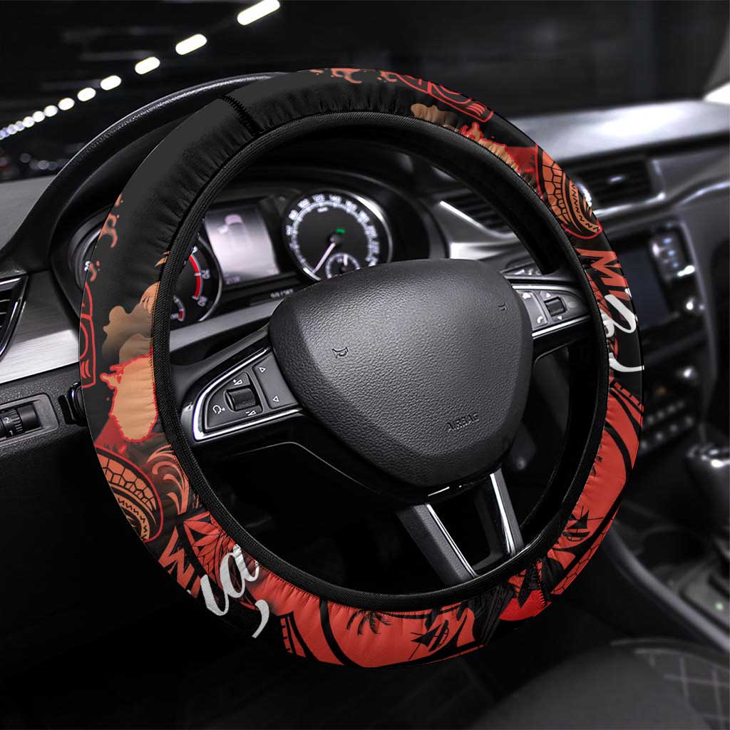 Guam Tribal Chamorro Steering Wheel Cover Polynesian Shark with Plumeria and Sea Vibe - Polynesian Pride