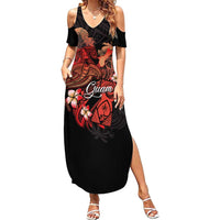 Guam Tribal Chamorro Summer Maxi Dress Polynesian Shark with Plumeria and Sea Vibe - Polynesian Pride