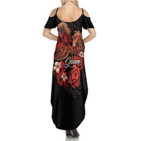 Guam Tribal Chamorro Summer Maxi Dress Polynesian Shark with Plumeria and Sea Vibe - Polynesian Pride