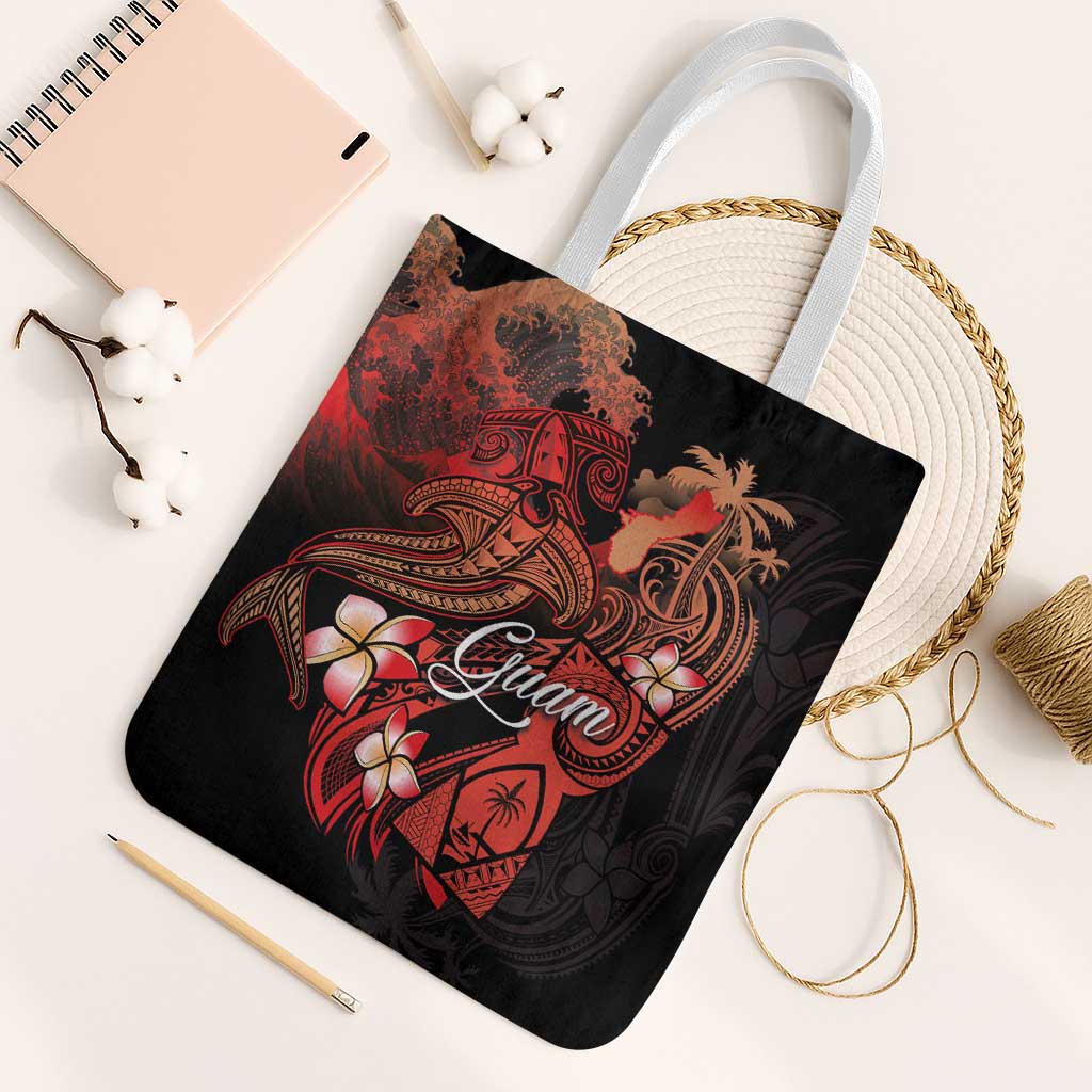 Guam Tribal Chamorro Tote Bag Polynesian Shark with Plumeria and Sea Vibe - Polynesian Pride