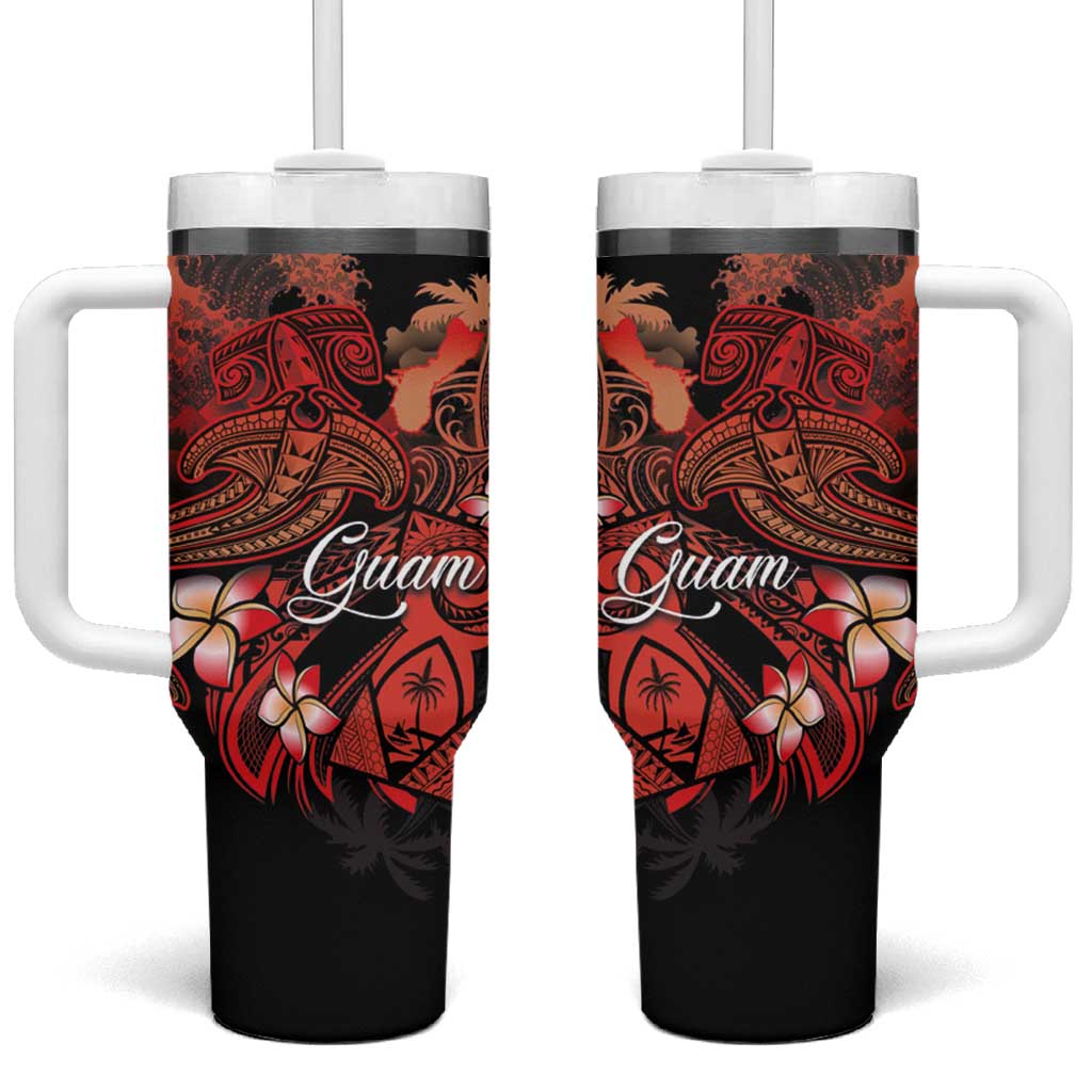 Guam Tribal Chamorro Tumbler With Handle Polynesian Shark with Plumeria and Sea Vibe - Polynesian Pride