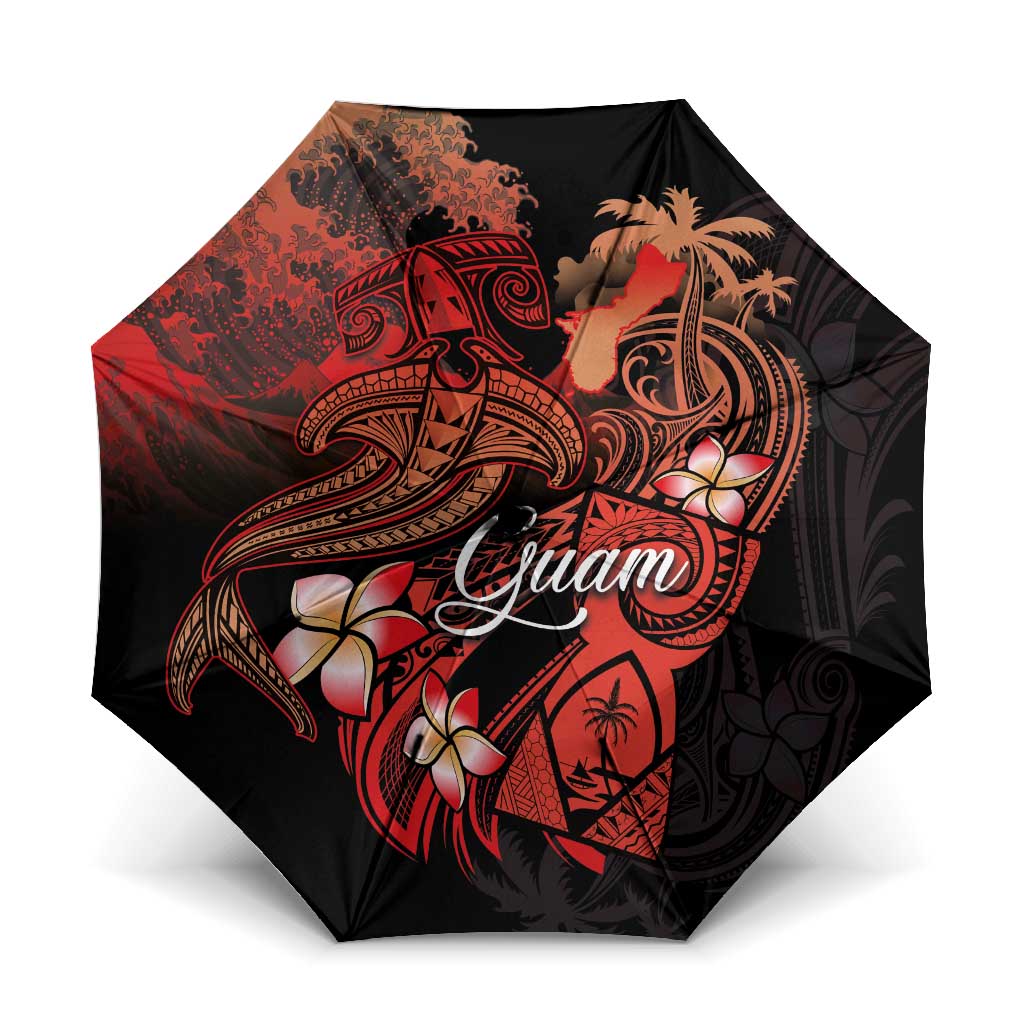 Guam Tribal Chamorro Umbrella Polynesian Shark with Plumeria and Sea Vibe - Polynesian Pride