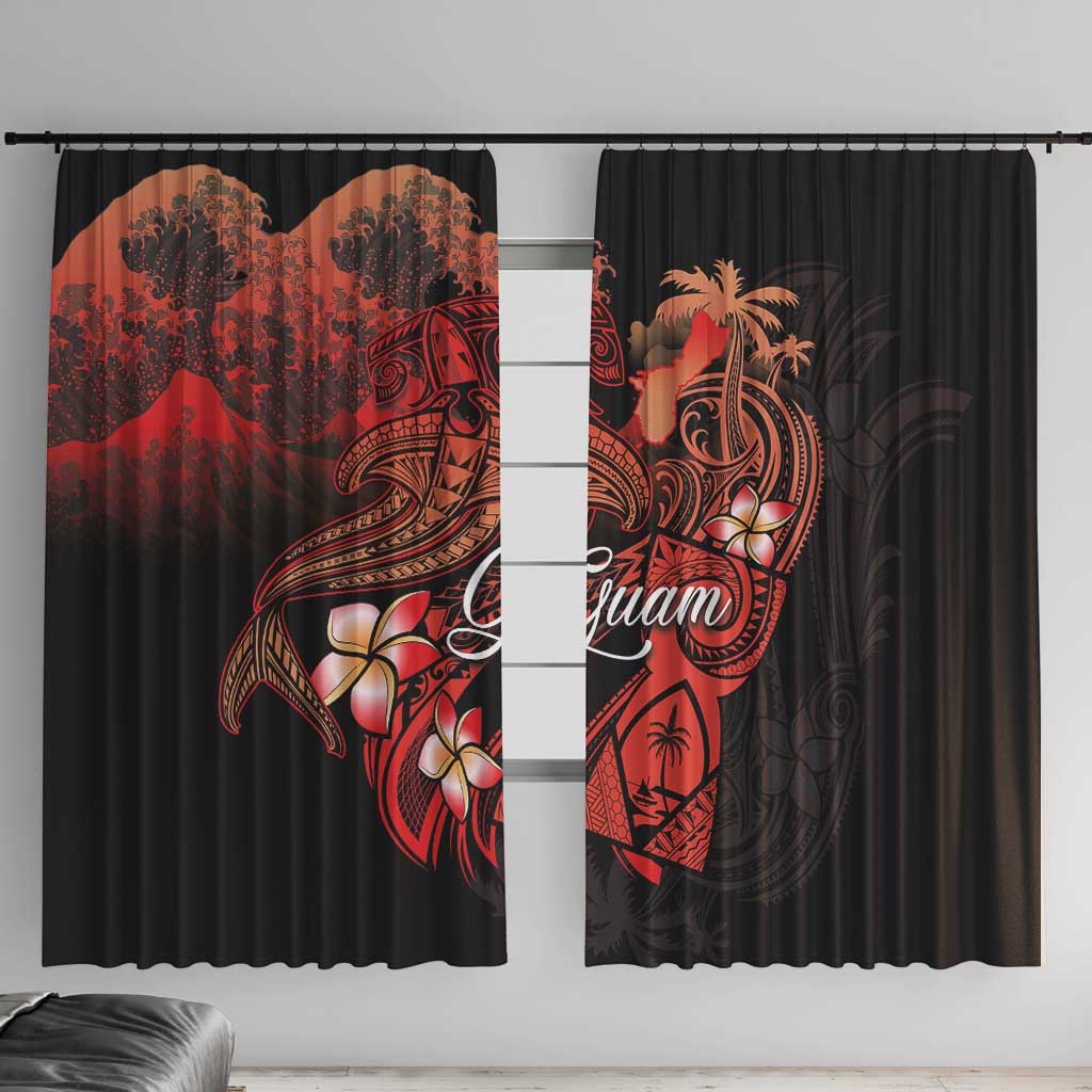 Guam Tribal Chamorro Window Curtain Polynesian Shark with Plumeria and Sea Vibe - Polynesian Pride