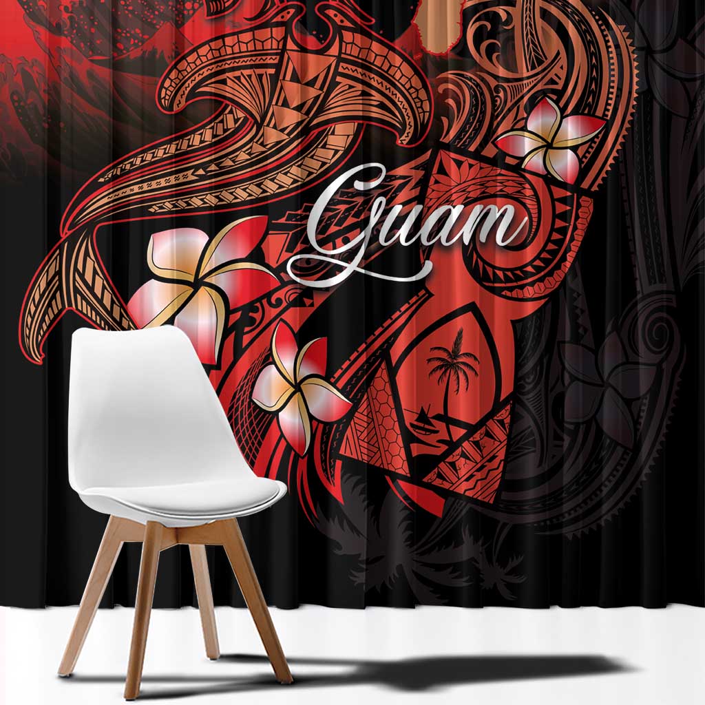 Guam Tribal Chamorro Window Curtain Polynesian Shark with Plumeria and Sea Vibe - Polynesian Pride