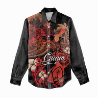 Guam Tribal Chamorro Women Casual Shirt Polynesian Shark with Plumeria and Sea Vibe - Polynesian Pride