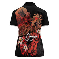 Guam Tribal Chamorro Women Polo Shirt Polynesian Shark with Plumeria and Sea Vibe - Polynesian Pride