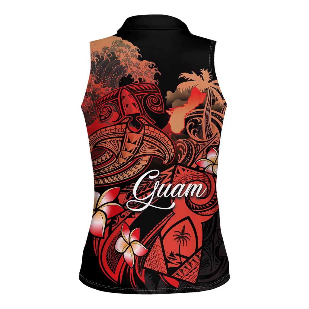 Guam Tribal Chamorro Women Sleeveless Polo Shirt Polynesian Shark with Plumeria and Sea Vibe - Polynesian Pride