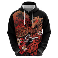Guam Tribal Chamorro Zip Hoodie Polynesian Shark with Plumeria and Sea Vibe - Polynesian Pride