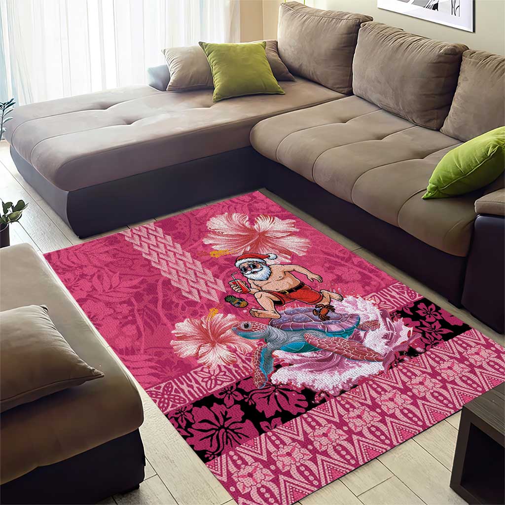 Hawaii Mele Kalikimaka Area Rug Funny Santa with Tribal Tattoos Kakau Pink Color - Polynesian Pride