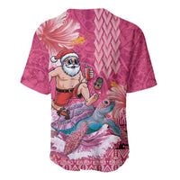 Hawaii Mele Kalikimaka Baseball Jersey Funny Santa with Tribal Tattoos Kakau Pink Color - Polynesian Pride
