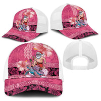 Hawaii Mele Kalikimaka Baseball Net Cap Funny Santa with Tribal Tattoos Kakau Pink Color - Polynesian Pride