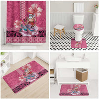 Hawaii Mele Kalikimaka Bathroom Set Funny Santa with Tribal Tattoos Kakau Pink Color - Polynesian Pride