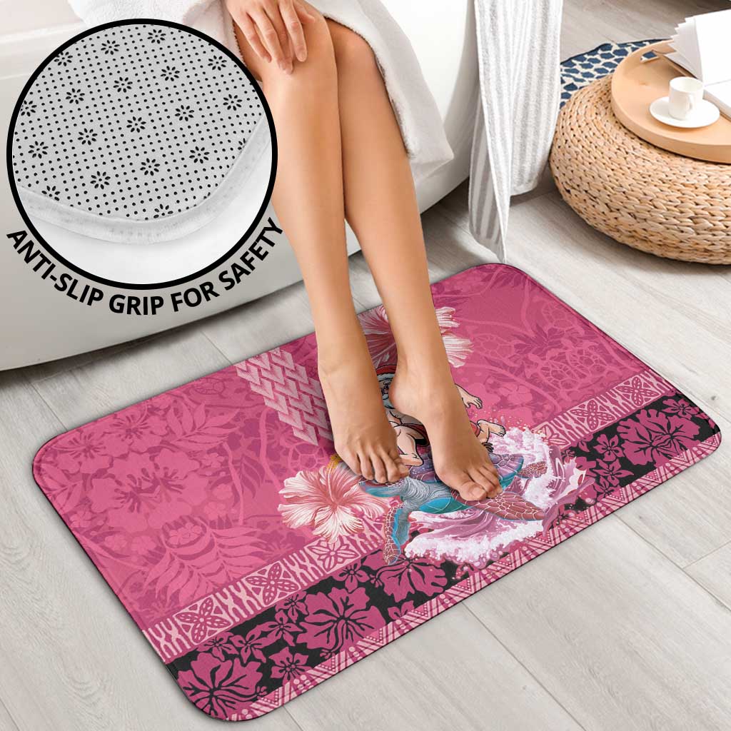 Hawaii Mele Kalikimaka Bathroom Set Funny Santa with Tribal Tattoos Kakau Pink Color - Polynesian Pride