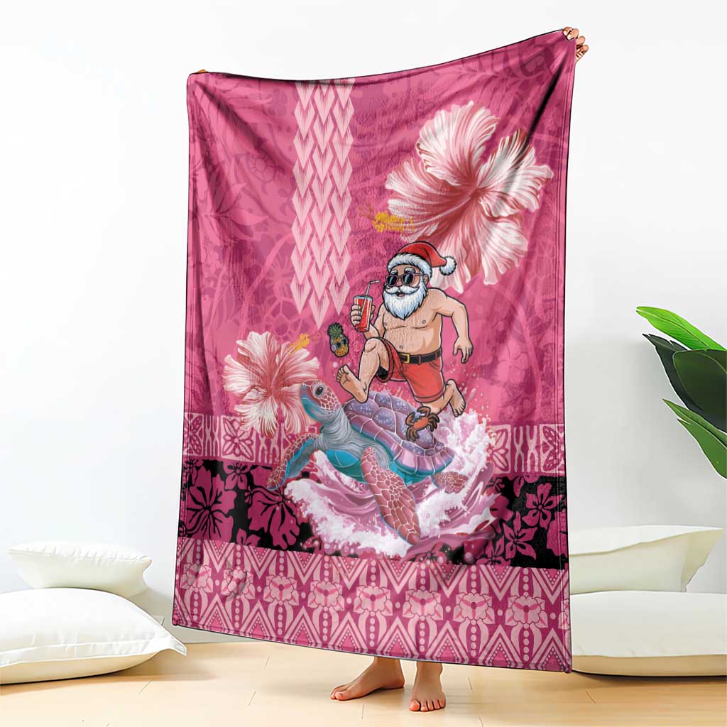 Hawaii Mele Kalikimaka Blanket Funny Santa with Tribal Tattoos Kakau Pink Color - Polynesian Pride