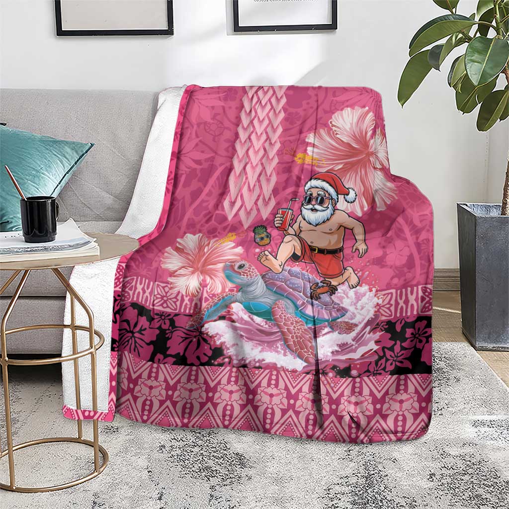 Hawaii Mele Kalikimaka Blanket Funny Santa with Tribal Tattoos Kakau Pink Color - Polynesian Pride